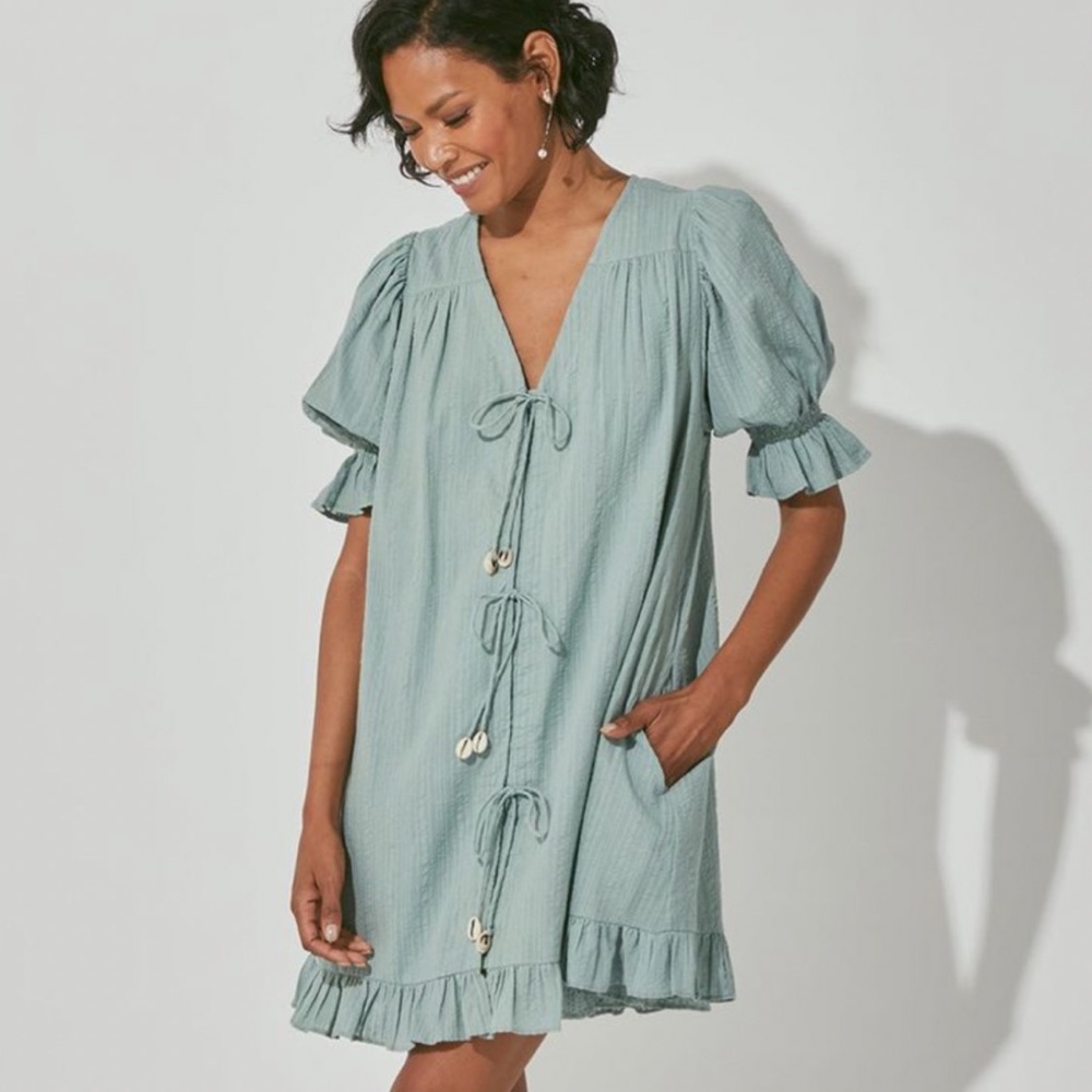 Cleobella sage beach vacation mini dress